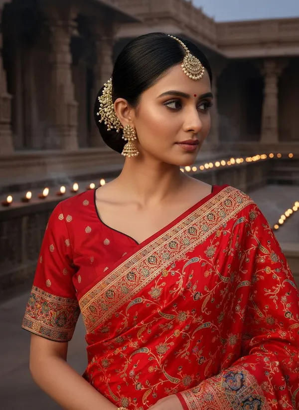 Red_Semi_Pashmina_Banarasi_Jacquard_Woven_Saree_For_Women_|_With_Blouse_Piece