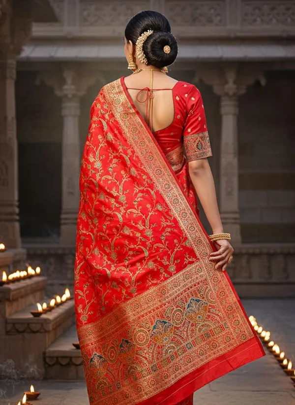 Red_Semi_Pashmina_Banarasi_Jacquard_Woven_Saree_For_Women_|_With_Blouse_Piece