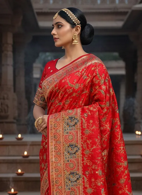 Red_Semi_Pashmina_Banarasi_Jacquard_Woven_Saree_For_Women_|_With_Blouse_Piece