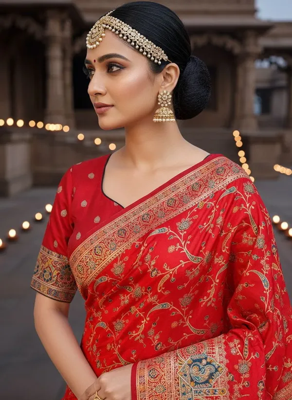 Red_Semi_Pashmina_Banarasi_Jacquard_Woven_Saree_For_Women_|_With_Blouse_Piece