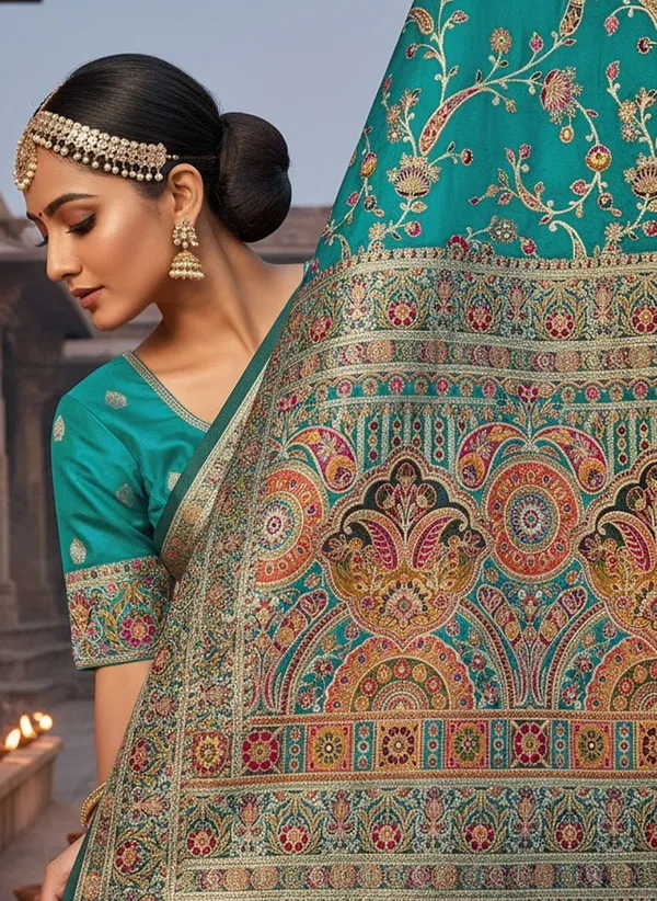 Teal_Semi_Pashmina_Jacquard_Woven_Floral_Zari_Saree_For_Women_|_With_Blouse_Piece