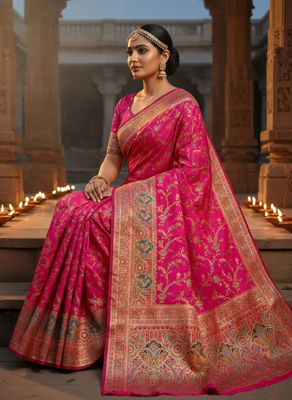 Pink_Semi_Pashmina_Jacquard_Zari_Woven_Saree_For_Women_|_With_Blouse_Piece