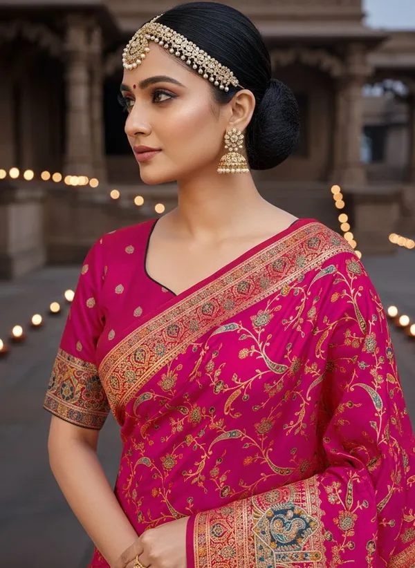 Pink_Semi_Pashmina_Jacquard_Zari_Woven_Saree_For_Women_|_With_Blouse_Piece
