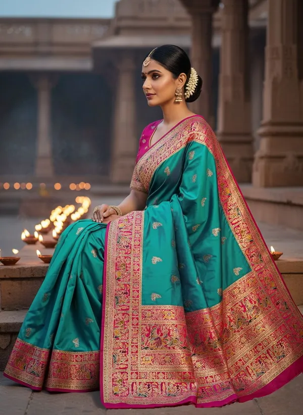 Light_Green_Semi_Pashmina_Jacquard_Woven_Saree_For_Women_|_With_Blouse_Piece