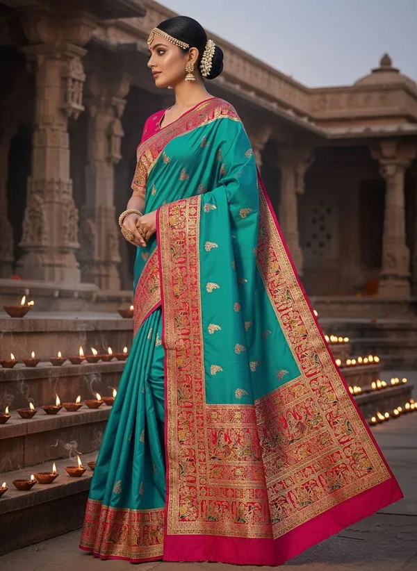Light_Green_Semi_Pashmina_Jacquard_Woven_Saree_For_Women_|_With_Blouse_Piece