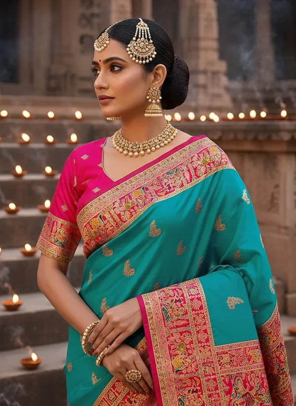 Light_Green_Semi_Pashmina_Jacquard_Woven_Saree_For_Women_|_With_Blouse_Piece