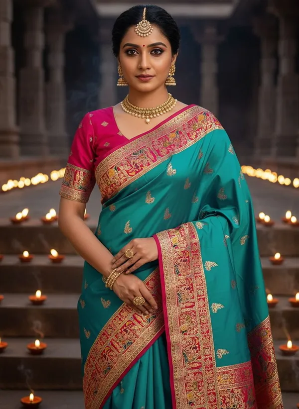 Light_Green_Semi_Pashmina_Jacquard_Woven_Saree_For_Women_|_With_Blouse_Piece