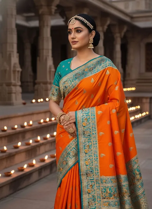 Mustard_Semi_Pashmina_Jacquard_Woven_Banarasi_Saree_For_Women_|_With_Blouse_Piece