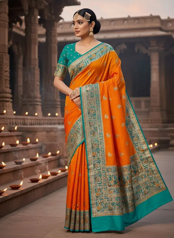 Mustard_Semi_Pashmina_Jacquard_Woven_Banarasi_Saree_For_Women_|_With_Blouse_Piece