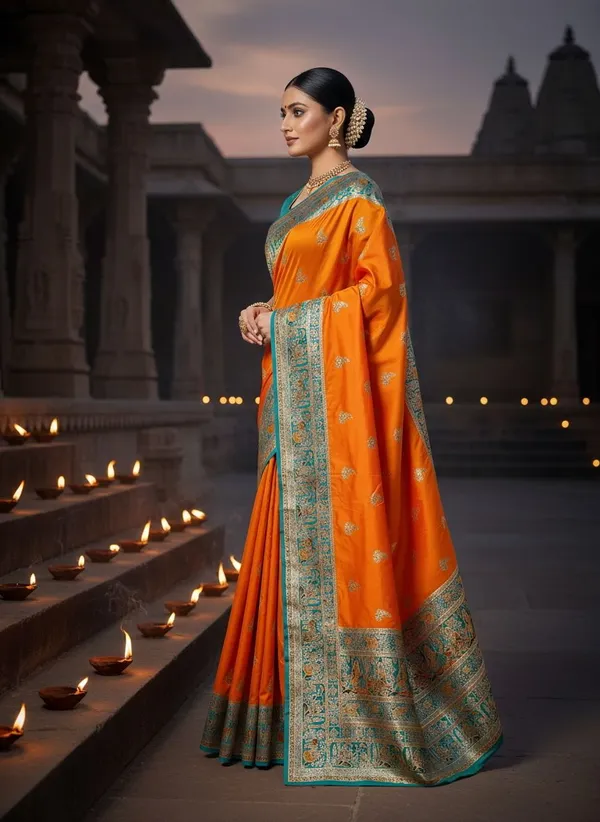 Mustard_Semi_Pashmina_Jacquard_Woven_Banarasi_Saree_For_Women_|_With_Blouse_Piece