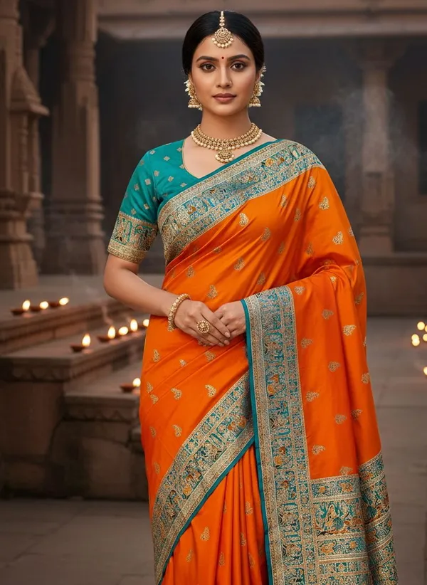 Mustard_Semi_Pashmina_Jacquard_Woven_Banarasi_Saree_For_Women_|_With_Blouse_Piece