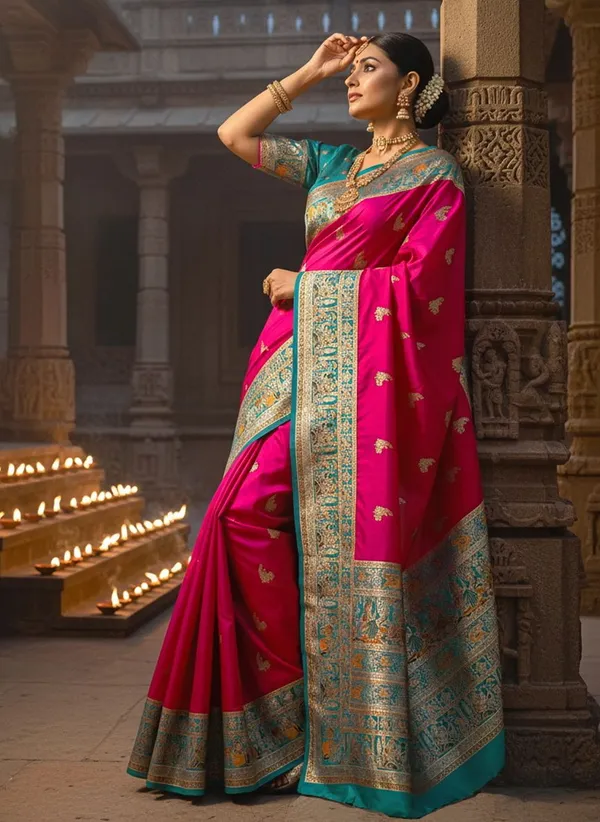 Pink_Semi_Pashmina_Banarasi_Jacquard_Woven_Saree_For_Women_|_With_Blouse_Piece