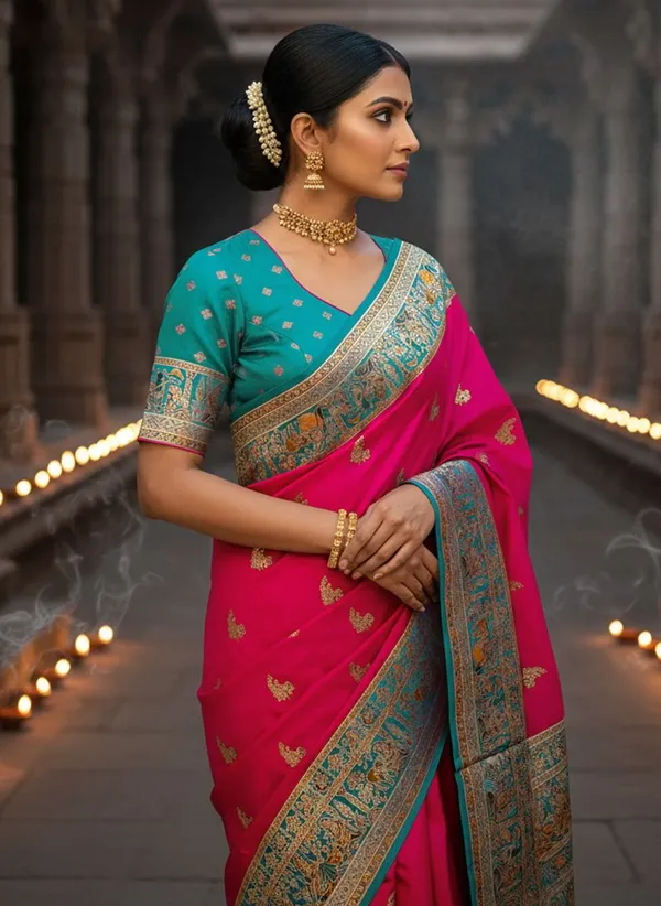 Pink_Semi_Pashmina_Banarasi_Jacquard_Woven_Saree_For_Women_|_With_Blouse_Piece