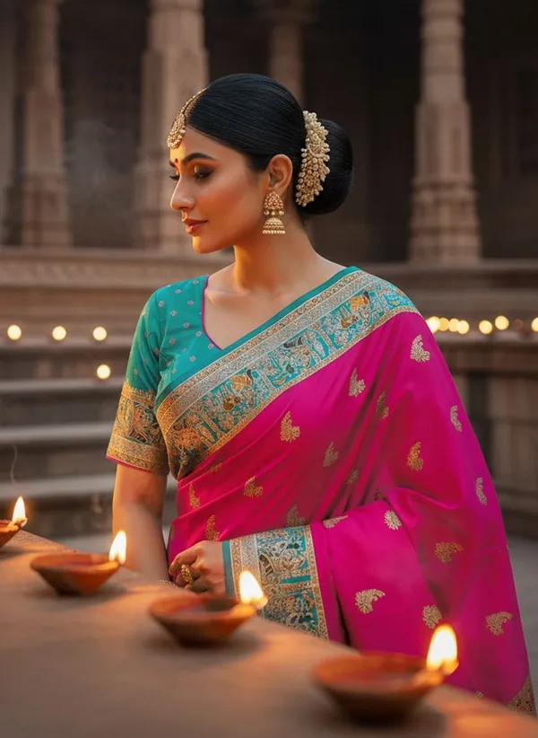 Pink_Semi_Pashmina_Banarasi_Jacquard_Woven_Saree_For_Women_|_With_Blouse_Piece