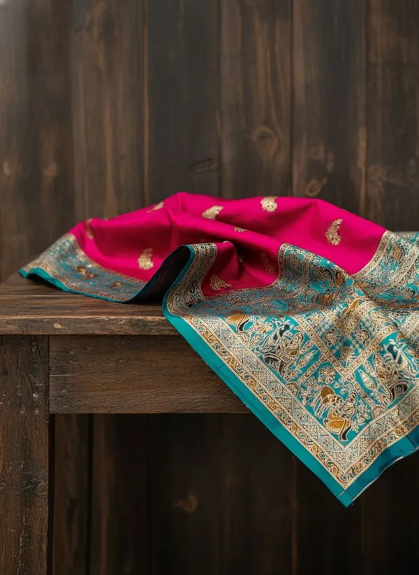 Pink_Semi_Pashmina_Banarasi_Jacquard_Woven_Saree_For_Women_|_With_Blouse_Piece