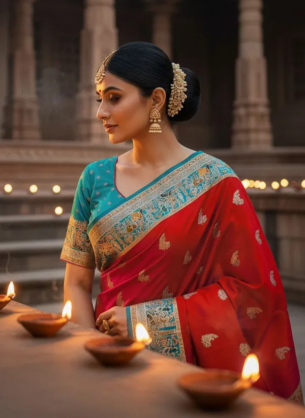 Sariya_Red_Semi_Pashmina_Jacquard_Woven_Saree_For_Women_|_With_Blouse_Piece