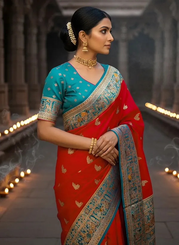 Sariya_Red_Semi_Pashmina_Jacquard_Woven_Saree_For_Women_|_With_Blouse_Piece