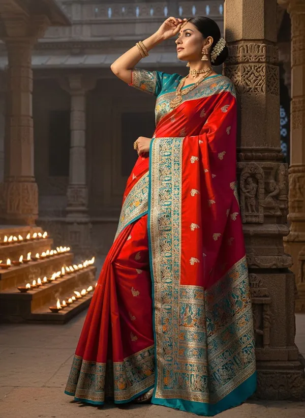 Sariya_Red_Semi_Pashmina_Jacquard_Woven_Saree_For_Women_|_With_Blouse_Piece