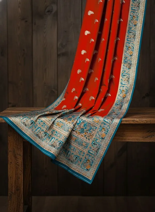 Sariya_Red_Semi_Pashmina_Jacquard_Woven_Saree_For_Women_|_With_Blouse_Piece