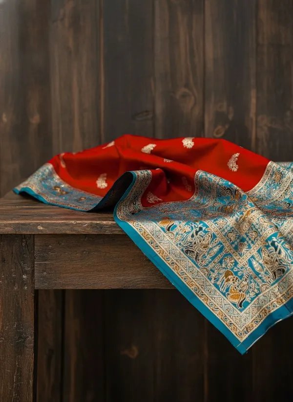 Sariya_Red_Semi_Pashmina_Jacquard_Woven_Saree_For_Women_|_With_Blouse_Piece