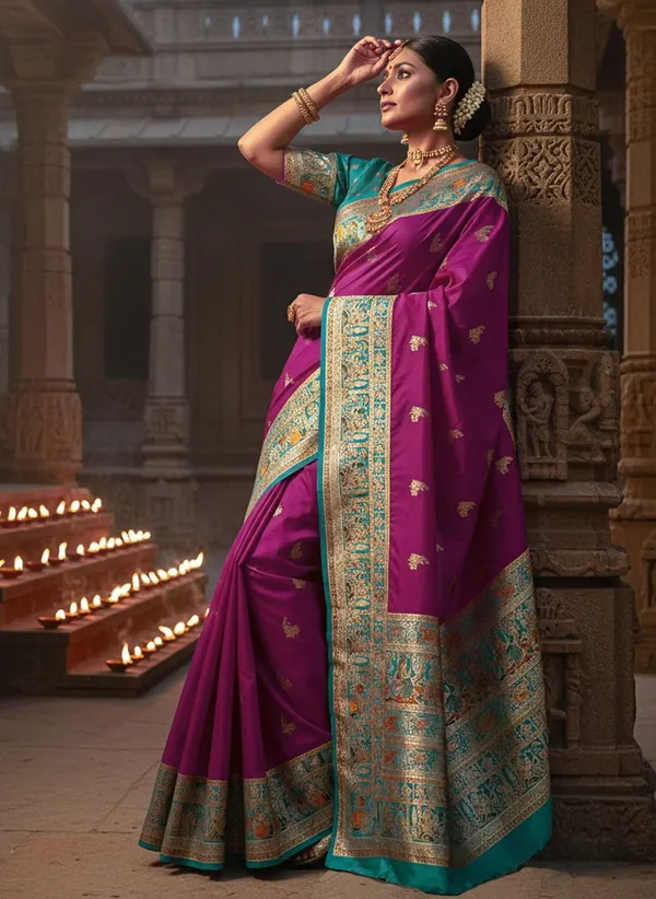 Magenta_Semi_Pashmina_Jacquard_Woven_Banarasi_Saree_For_Women_|_With_Blouse_Piece