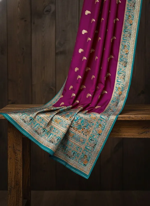 Magenta_Semi_Pashmina_Jacquard_Woven_Banarasi_Saree_For_Women_|_With_Blouse_Piece