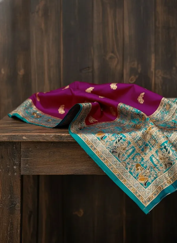 Magenta_Semi_Pashmina_Jacquard_Woven_Banarasi_Saree_For_Women_|_With_Blouse_Piece