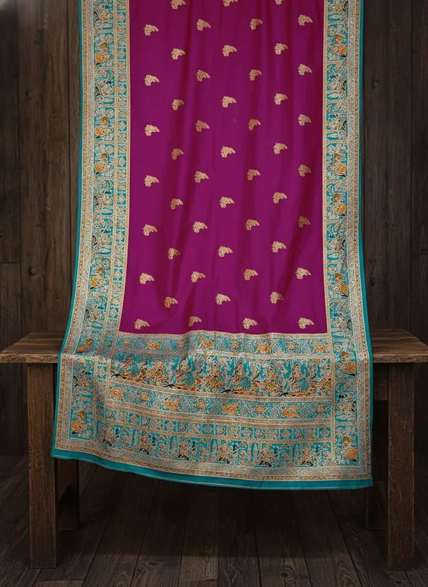Magenta_Semi_Pashmina_Jacquard_Woven_Banarasi_Saree_For_Women_|_With_Blouse_Piece