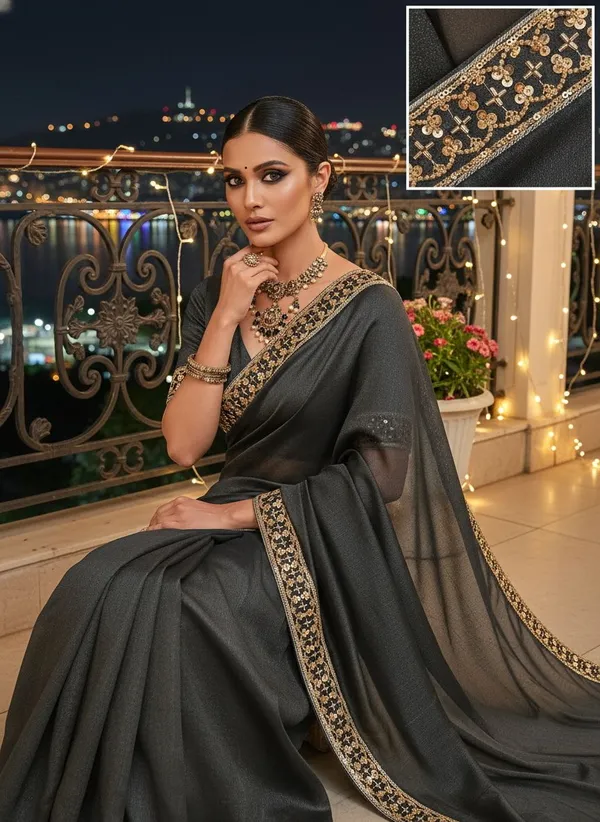 Black_Georgette_Bead_Lace_Sequin_Embroidered_Saree_For_Women_|_With_Blouse_Piece