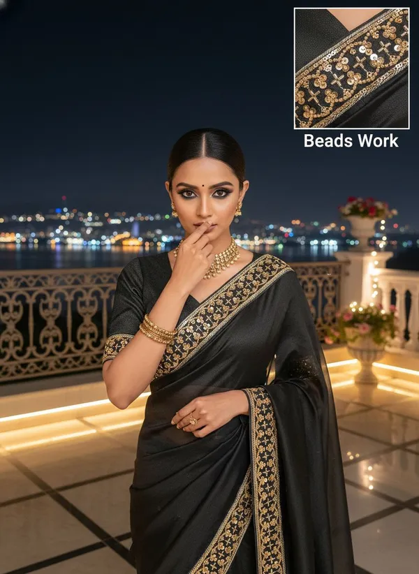 Black_Georgette_Bead_Lace_Sequin_Embroidered_Saree_For_Women_|_With_Blouse_Piece