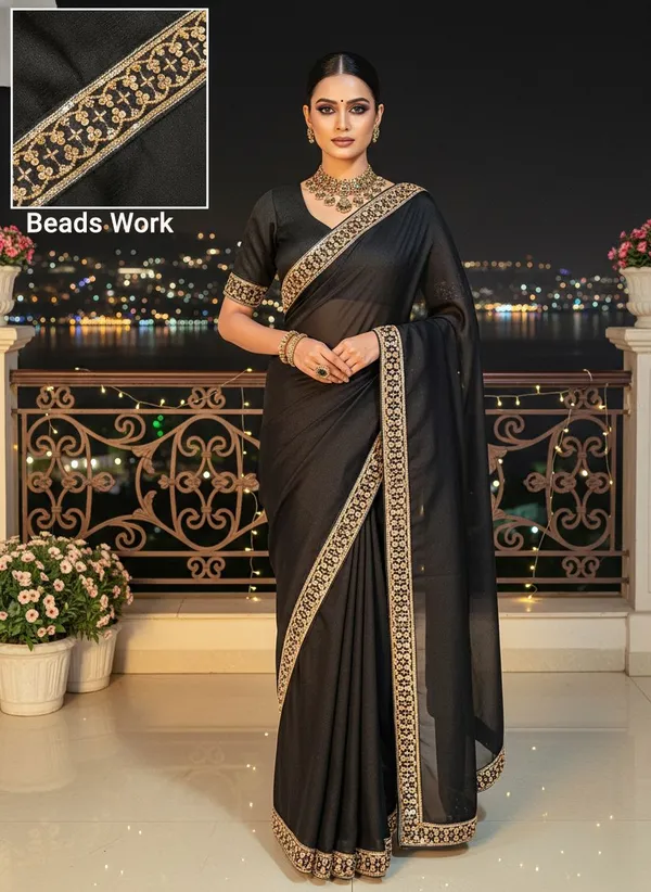 Black_Georgette_Bead_Lace_Sequin_Embroidered_Saree_For_Women_|_With_Blouse_Piece