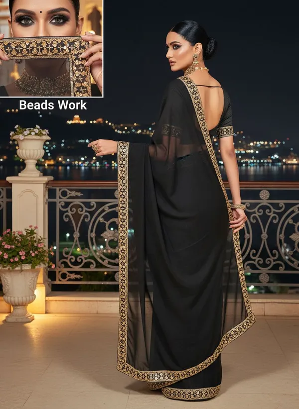 Black_Georgette_Bead_Lace_Sequin_Embroidered_Saree_For_Women_|_With_Blouse_Piece