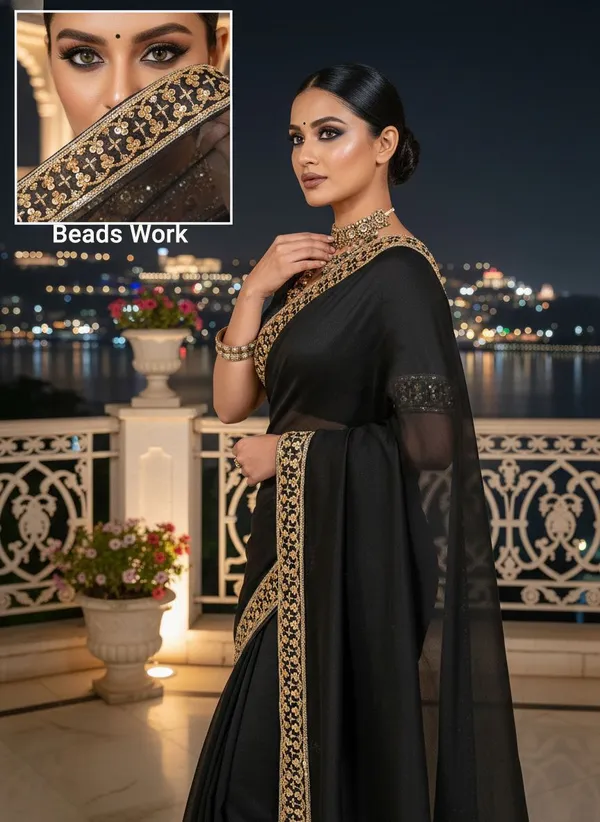 Black_Georgette_Bead_Lace_Sequin_Embroidered_Saree_For_Women_|_With_Blouse_Piece