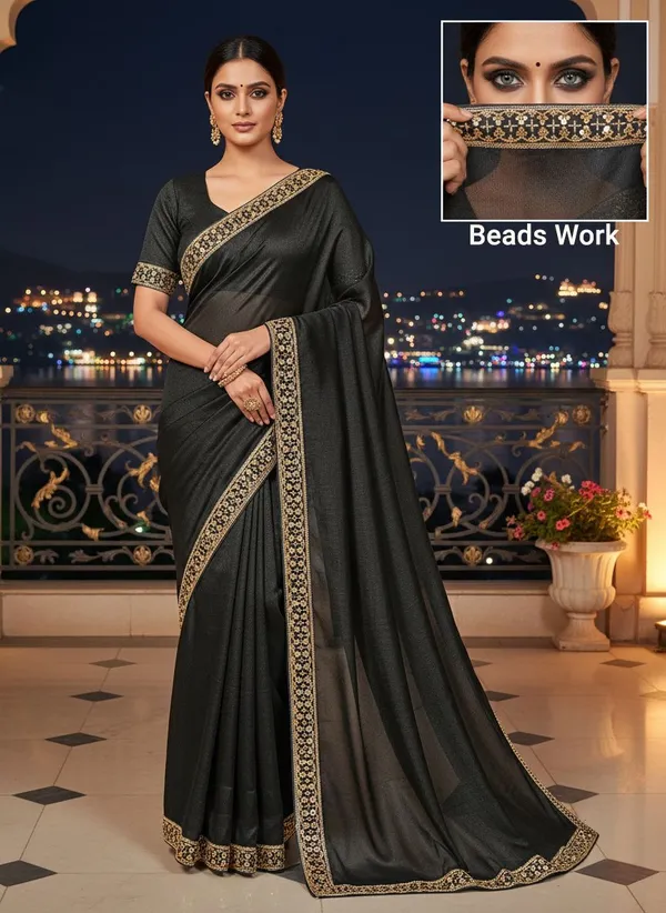 Black_Georgette_Bead_Lace_Sequin_Embroidered_Saree_For_Women_|_With_Blouse_Piece