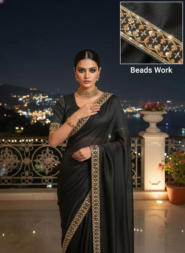 Black_Georgette_Bead_Lace_Sequin_Embroidered_Saree_For_Women_|_With_Blouse_Piece
