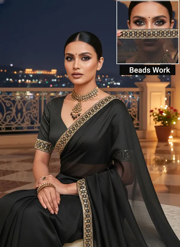 Black_Georgette_Bead_Lace_Sequin_Embroidered_Saree_For_Women_|_With_Blouse_Piece