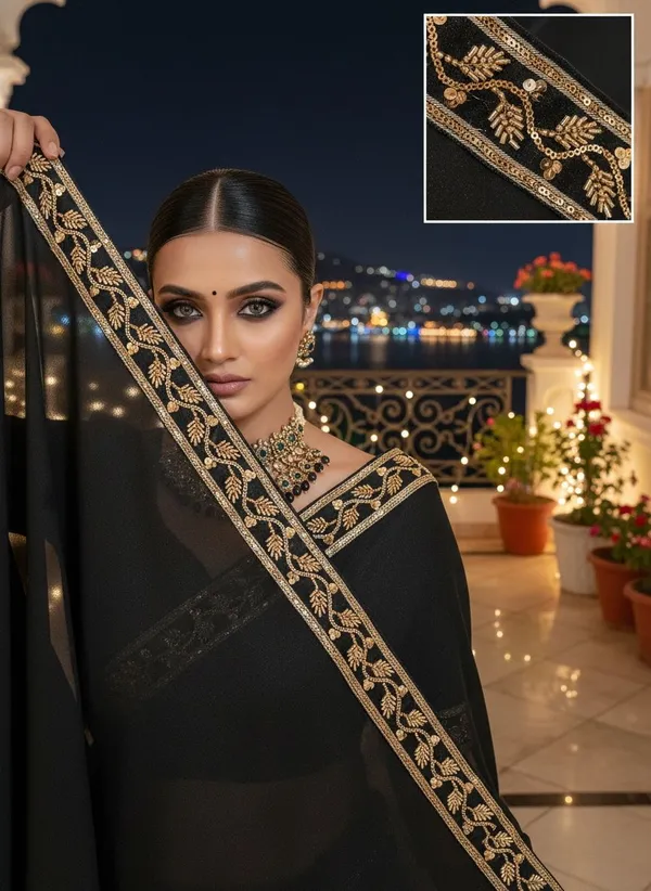 Black_Georgette_Beads_Lace_Embroidered_Saree_For_Women_|_With_Blouse_Piece
