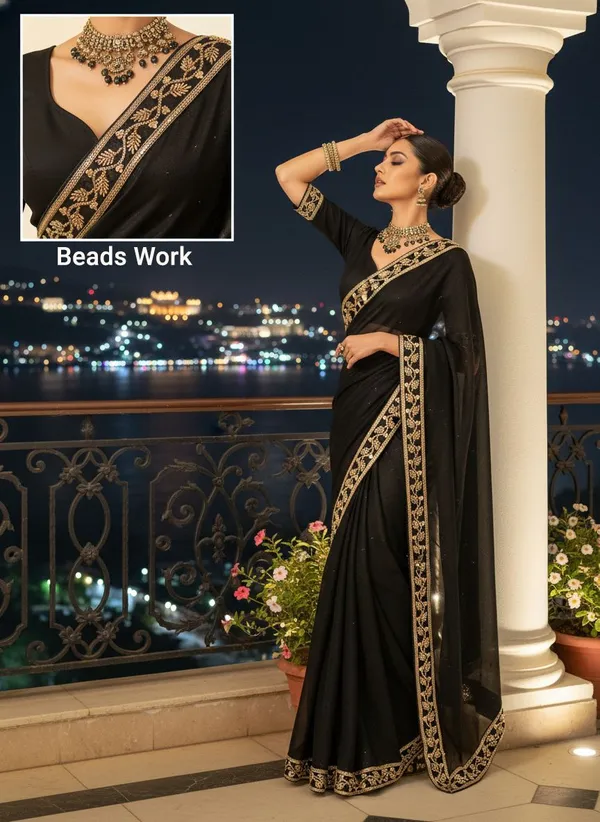 Black_Georgette_Beads_Lace_Embroidered_Saree_For_Women_|_With_Blouse_Piece