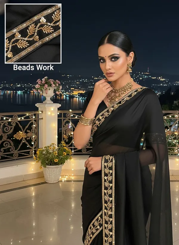 Black_Georgette_Beads_Lace_Embroidered_Saree_For_Women_|_With_Blouse_Piece