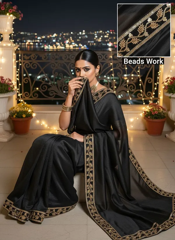 Black_Georgette_Beads_Lace_Embroidered_Saree_For_Women_|_With_Blouse_Piece