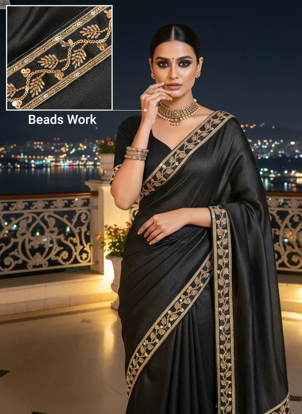 Black_Georgette_Beads_Lace_Embroidered_Saree_For_Women_|_With_Blouse_Piece