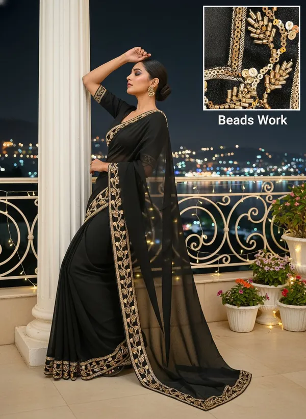 Black_Georgette_Beads_Lace_Embroidered_Saree_For_Women_|_With_Blouse_Piece