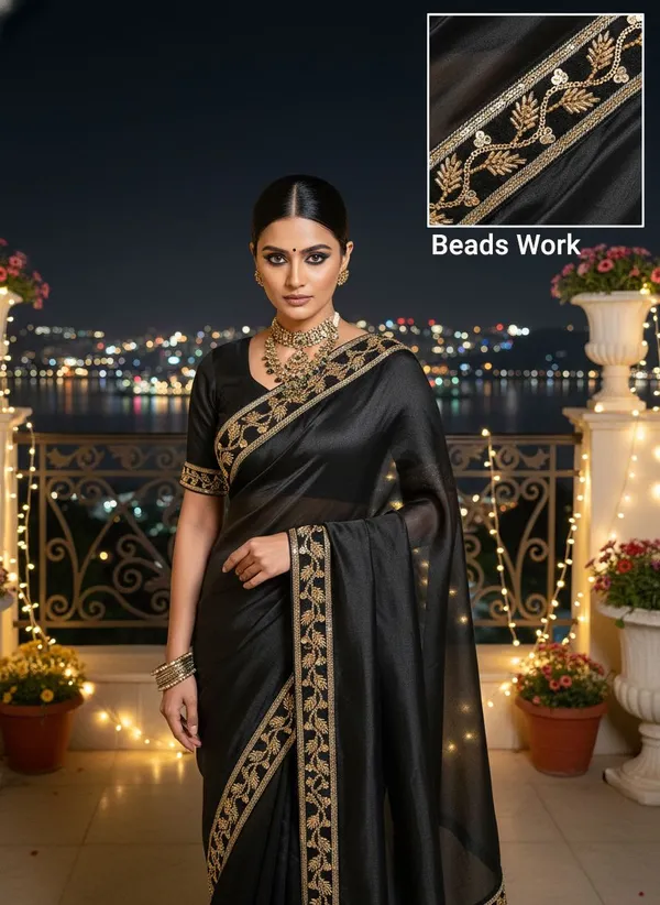 Black_Georgette_Beads_Lace_Embroidered_Saree_For_Women_|_With_Blouse_Piece