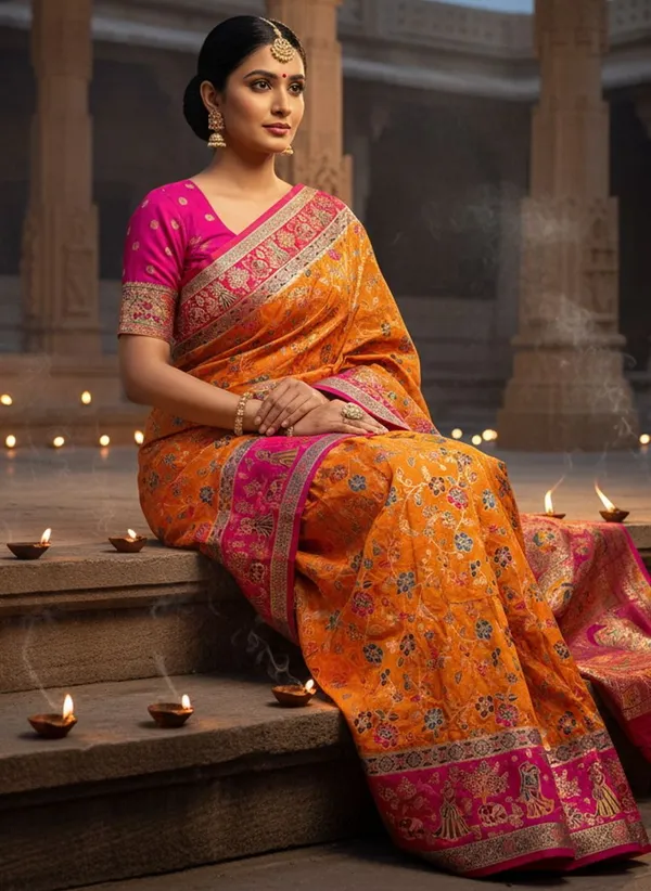 Mustard_Semi_Pashmina_Floral_Jacquard_Woven_Saree_For_Women_|_With_Blouse_Piece
