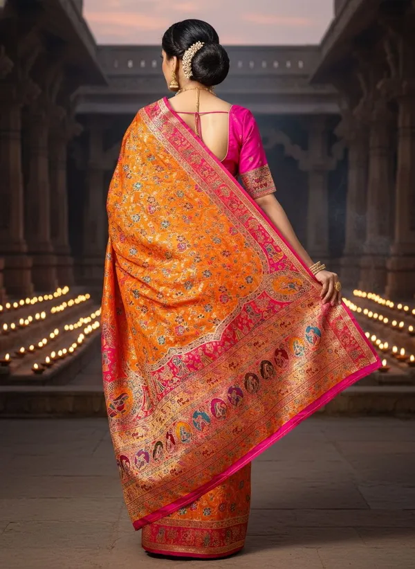 Mustard_Semi_Pashmina_Floral_Jacquard_Woven_Saree_For_Women_|_With_Blouse_Piece