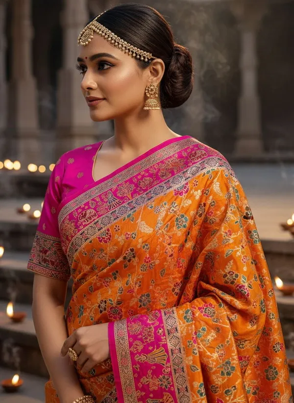 Mustard_Semi_Pashmina_Floral_Jacquard_Woven_Saree_For_Women_|_With_Blouse_Piece
