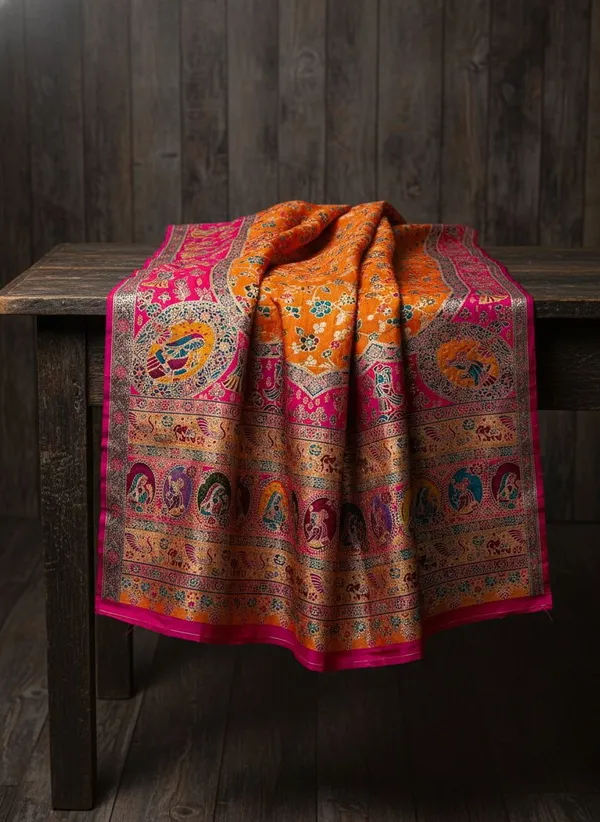 Mustard_Semi_Pashmina_Floral_Jacquard_Woven_Saree_For_Women_|_With_Blouse_Piece