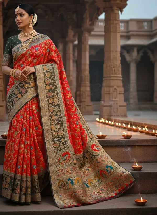 Red_Semi_Pashmina_Jacquard_Woven_Saree_For_Women_|_With_Blouse_Piece