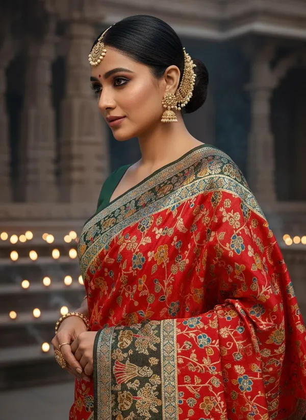 Red_Semi_Pashmina_Jacquard_Woven_Saree_For_Women_|_With_Blouse_Piece