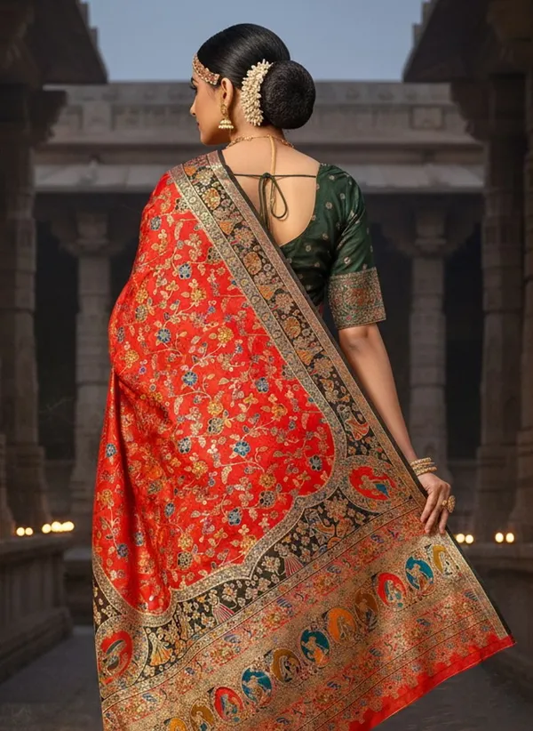 Red_Semi_Pashmina_Jacquard_Woven_Saree_For_Women_|_With_Blouse_Piece